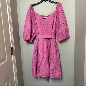 Eloquii Elements Eyelet Puff Sleeves Belted Cotton Dress 20 Wedding Vacation